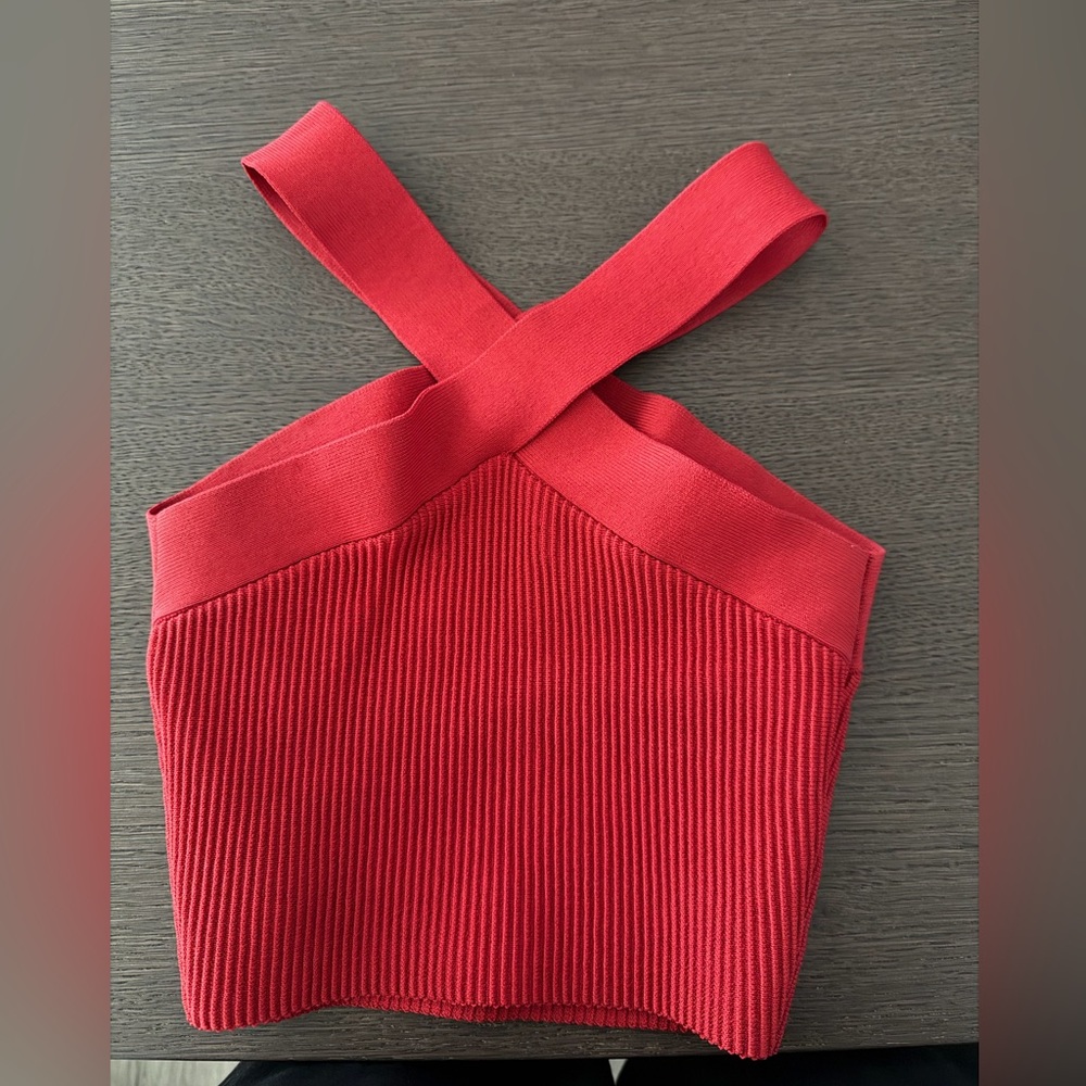 Babaton Red Ribbed Crossback Tank